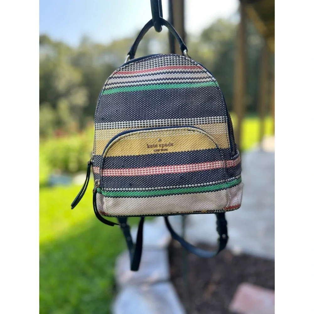 Kate Spade Jackson Boardwalk Stripe Small Backpack WKRU6866 Woven Bag College